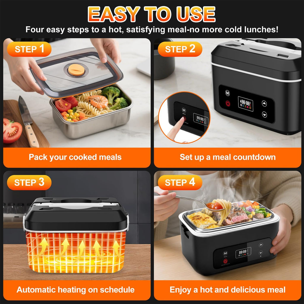 Heated Lunch Box,Electric Lunch Box, Lunch Box Battery Powered, Pro 24000Mah,5.5 Cups Portable Food Heater-3D-5 Side Heating-Intelligent Temperature Control,Suitable For Trucks,Offices (Black/White)