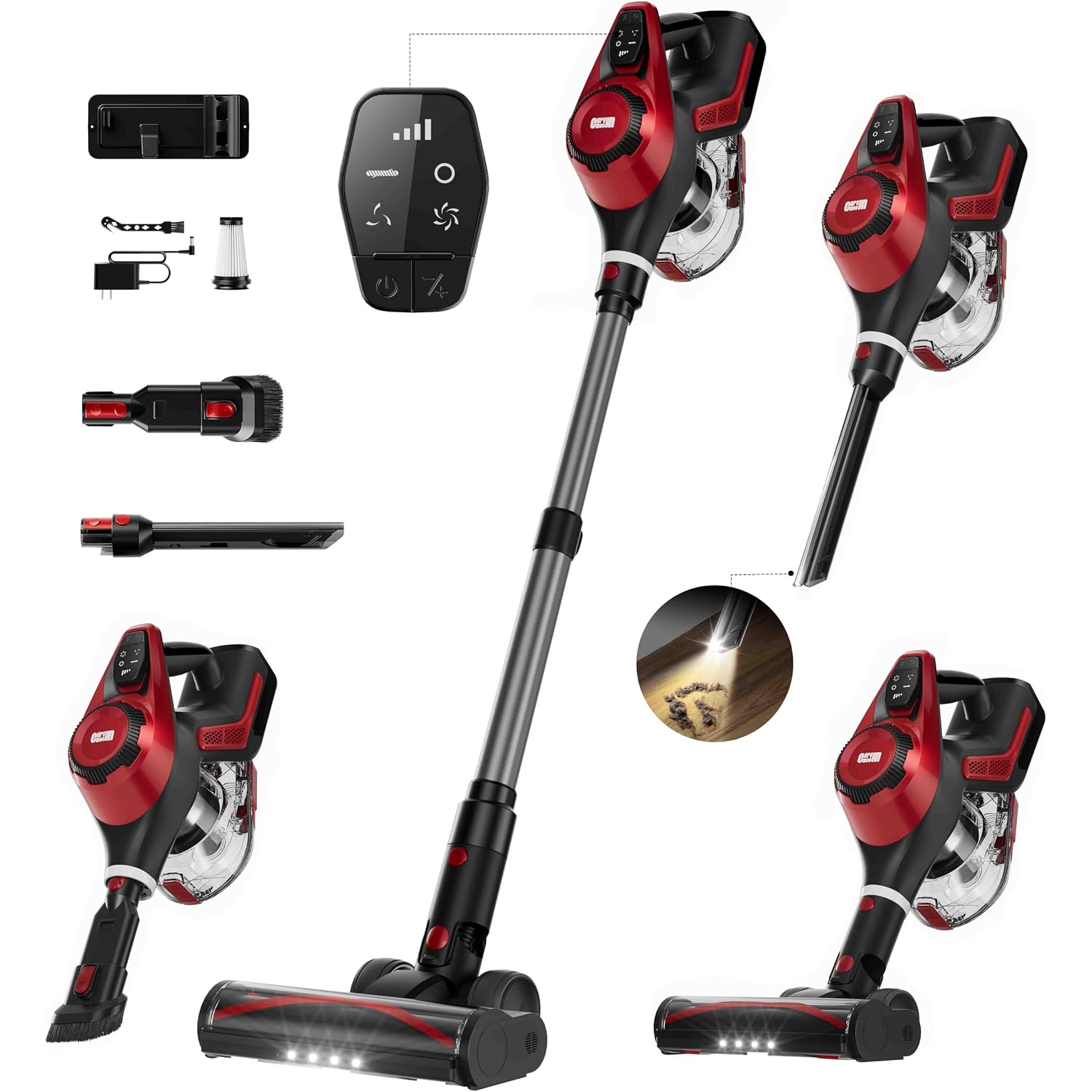Cordless Vacuum Cleaner For Home, Stick Vacuum 45Kpa, Smart Display & 1.5L Dust Cup, Max 40Mins Runtime, Rechargeable Lightweight Handheld Vavuum For Pet Hair/Carpet/Hardwood Floor/Car (Crimson)