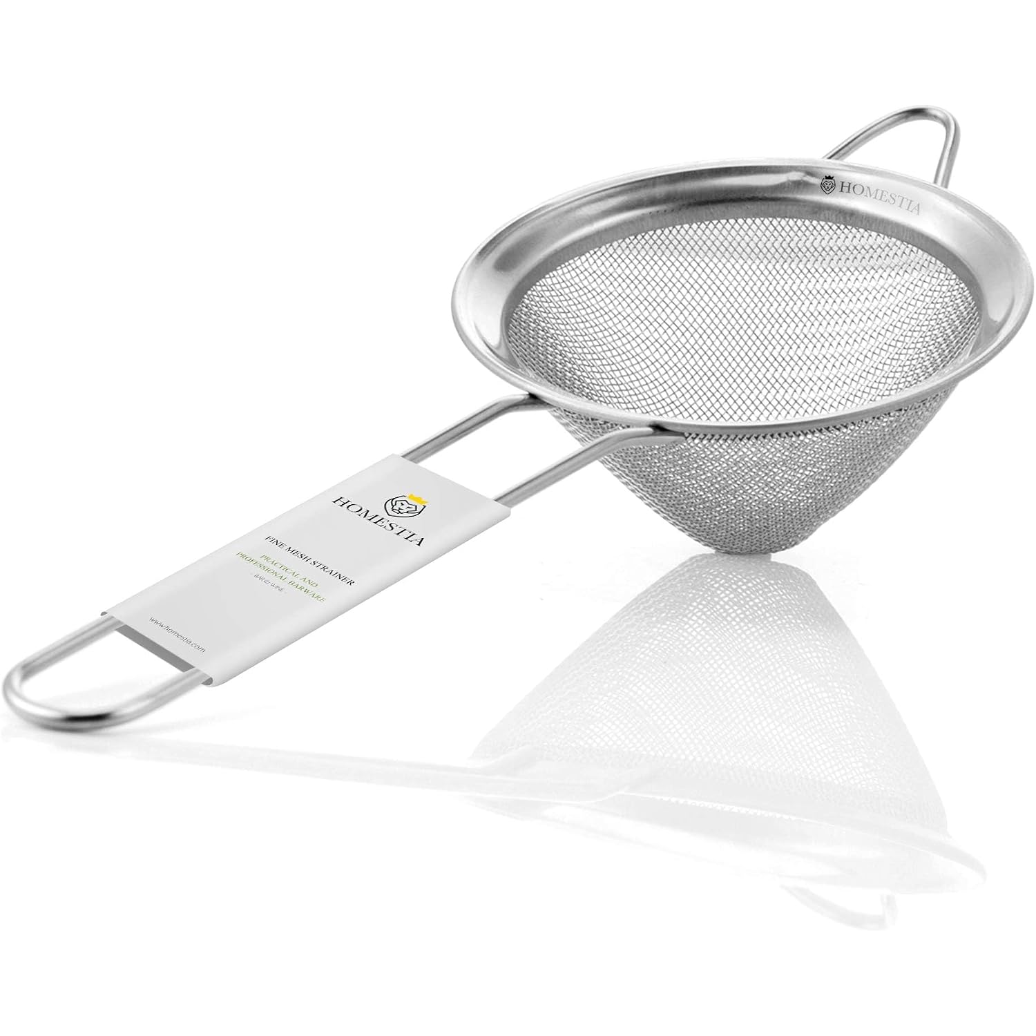Homestia 3.3" Fine Mesh Strainer For Kitchen, 304 Stainless Steel Cocktail Sieve Sifters For Food, Liquid Drink Strainers Cup For Tea, Rice, Oil, Noodles, Fruits, Vegetables (Silver)