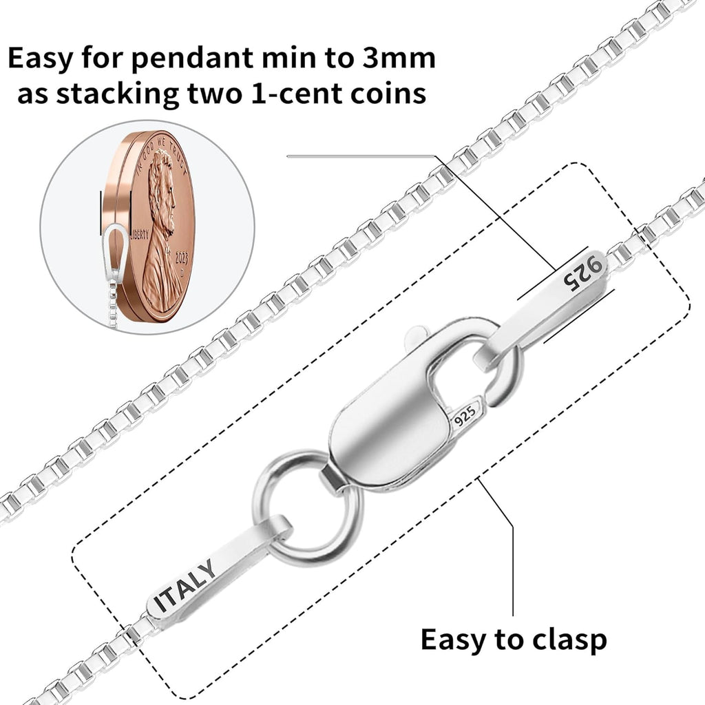 ASHINE 925 Sterling Silver Box Chain Necklace for Women, 1mm 0.8mm Replacement Link Chain for Pendants, Dainty & Sturdy Necklace Available in 16-36 Inch