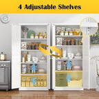 Kitchen Pantry Cabinet,71”White Metal Pantry Storage Cabinet With Doors And 4 Adjustable Shelves,Kitchen Cabinet With 2 Gold Handles,Tall Cabinet For Livingroom,Pantry, Bathroom,Kitchen