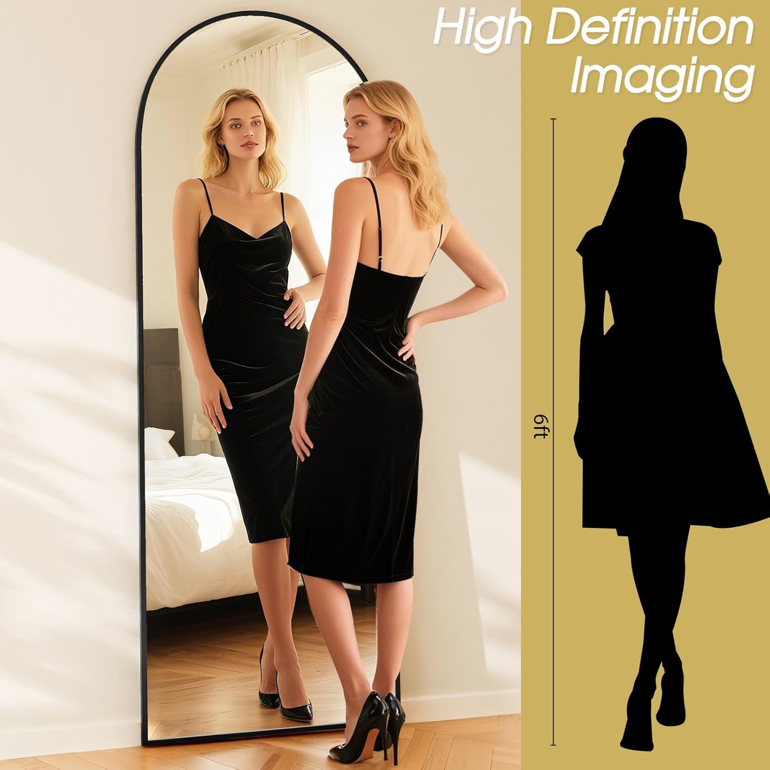 59"x16" Floor Mirror Full Length, Arched Full Length Mirror with Stand, Full Body Mirrors for Bedroom Living Room or Cloakroom Black