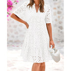 Btfbm Womens Boho Summer Dresses 2026 Spring V Neck Short Sleeve Hollow Out Lace Ruffle Casual Beach Mini Vacation Dress