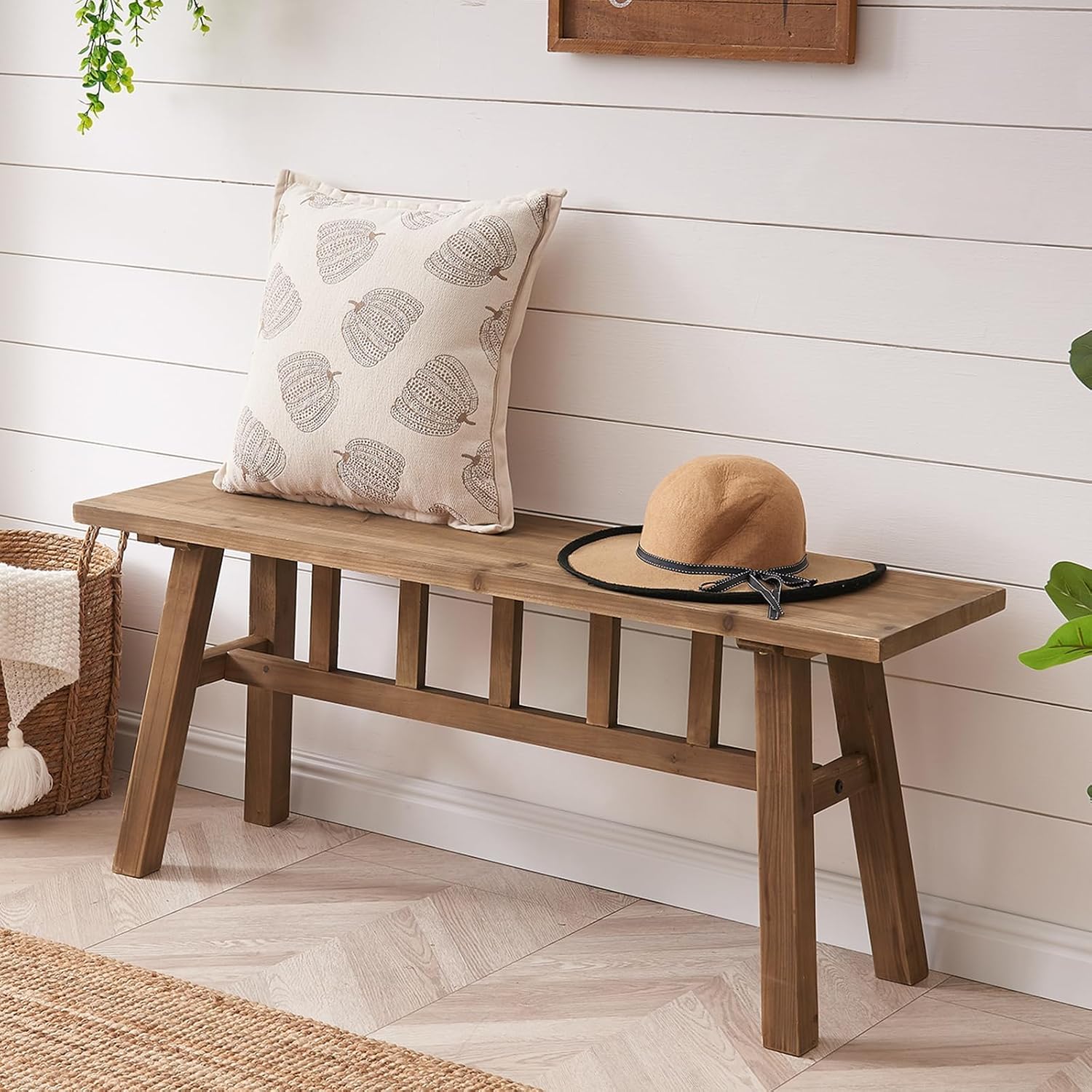 Wnutrees 43" Solid Wood Bench, Farmhouse Rustic Entryway Bench Seat | Narrow Bed Seat For Hallway, Kitchen, Dining Area, Bedroom, Natural Handcrafted Finish