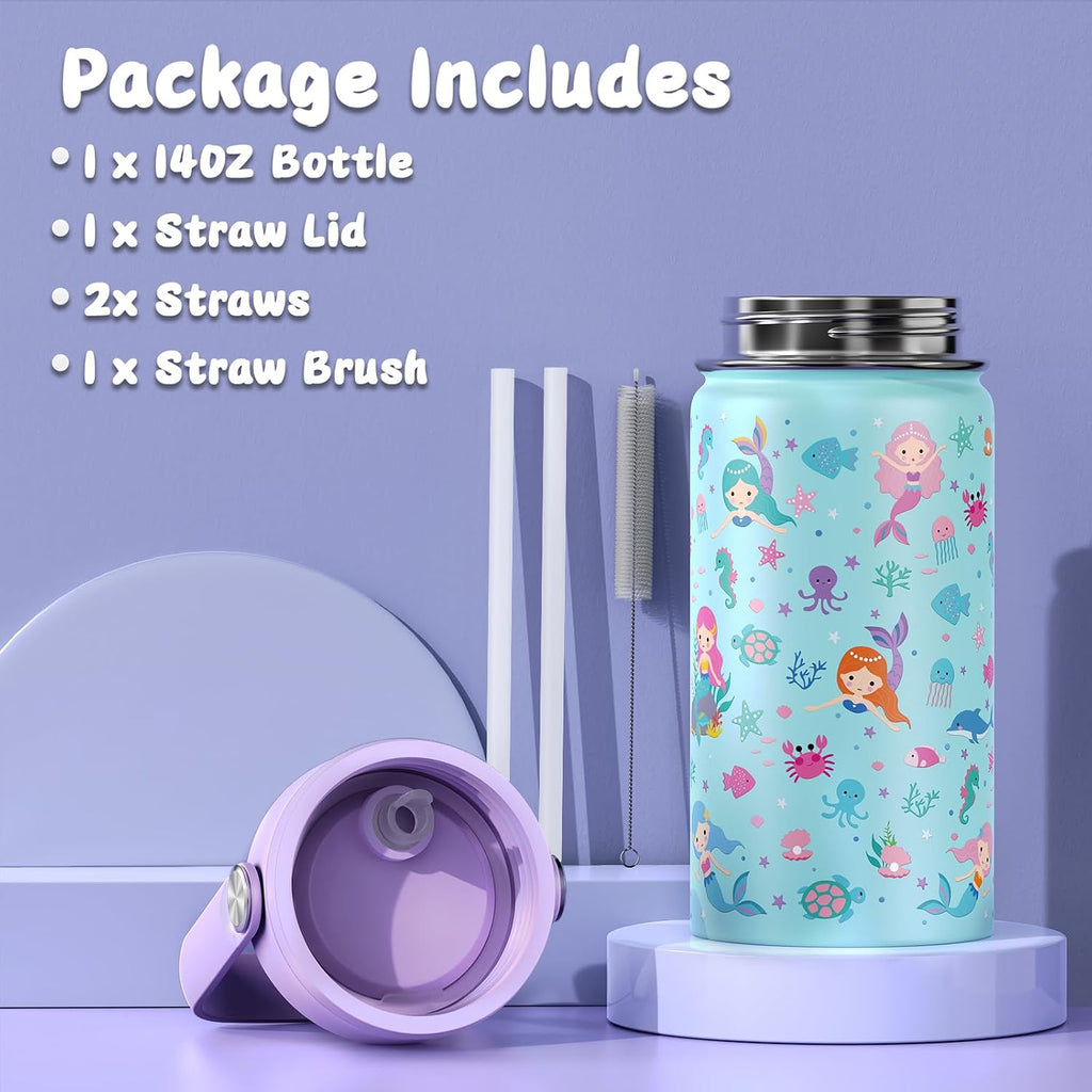 Acesak Kids School Backpack For Girls, Mermaids Bookbag Backpack With 14Oz Water Bottle, Lunch Bag Set For Girlsteens Middle Student, Girls Backpacks For School (Purple)