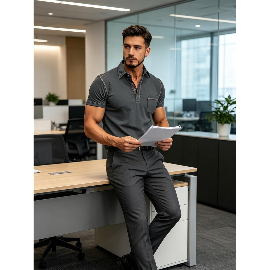 Men'S Fashion Polo Shirts Classic Short Sleeve Lightweight Button Cotton T-Shirt Casual Golf Tee Tops With Pocket