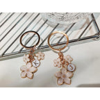 Pink/White/Black Cute Enamel Flower Initial Letter Bag Charms Keychain Aesthetic Accessory Keyring Purse Backpacks