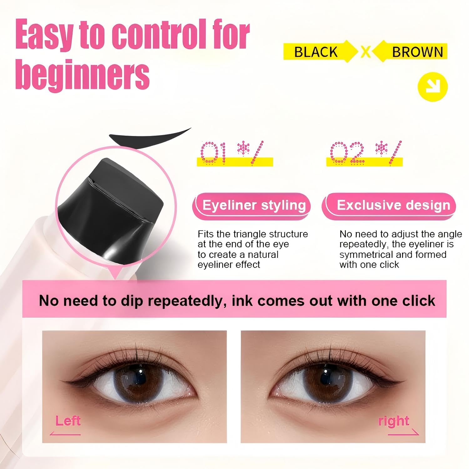 Page Vine Winged Eyeliner Stamp Pen Dual Head Rotating Design, Quick-Dry, Long-Lasting, Smudge-Proof For Easy Cat Eye (Black)