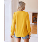 Uhiger Womens Tunic Tops Long Sleeve Blouses for Women Dressy Casual V Neck Tops Shirts Trendy with Smocked Cuffs