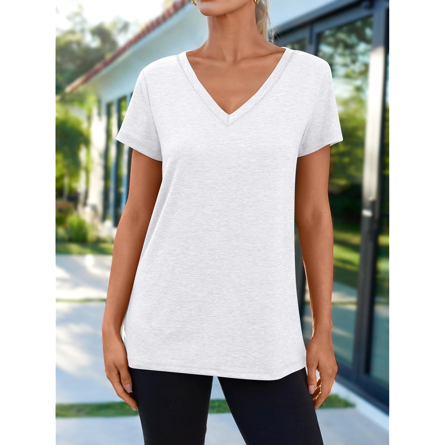 T-Shirts Short Sleeve V Neck Tees Tops for Women Fashion Trendy Lightweight Soft Casual Summer Outfits Clothes 2026