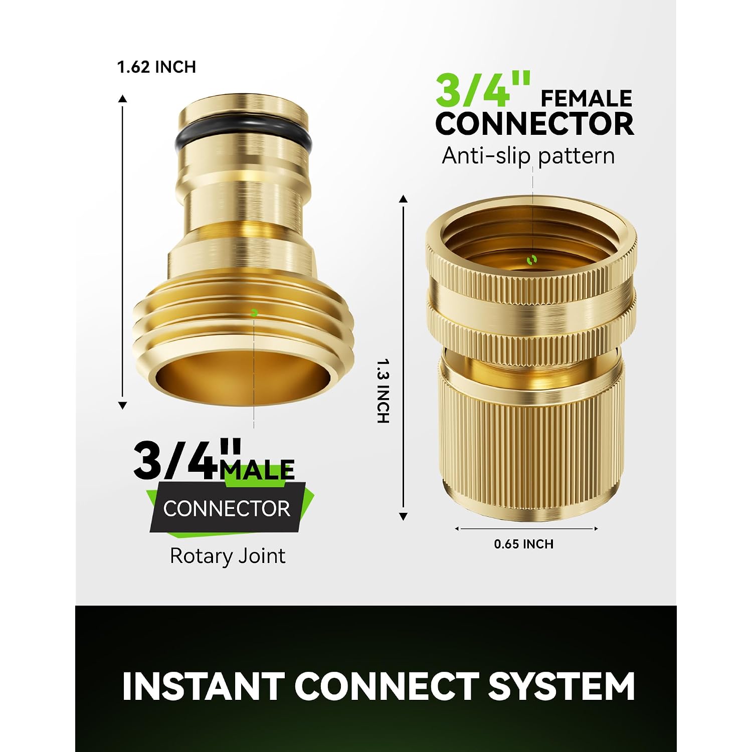 Rainpoint Quick Connect Hose Fittings 3/4" Ght - Solid Brass Garden Hose Connectors, No-Leak Design & Universal Fit For Instant Connection (2 Sets)
