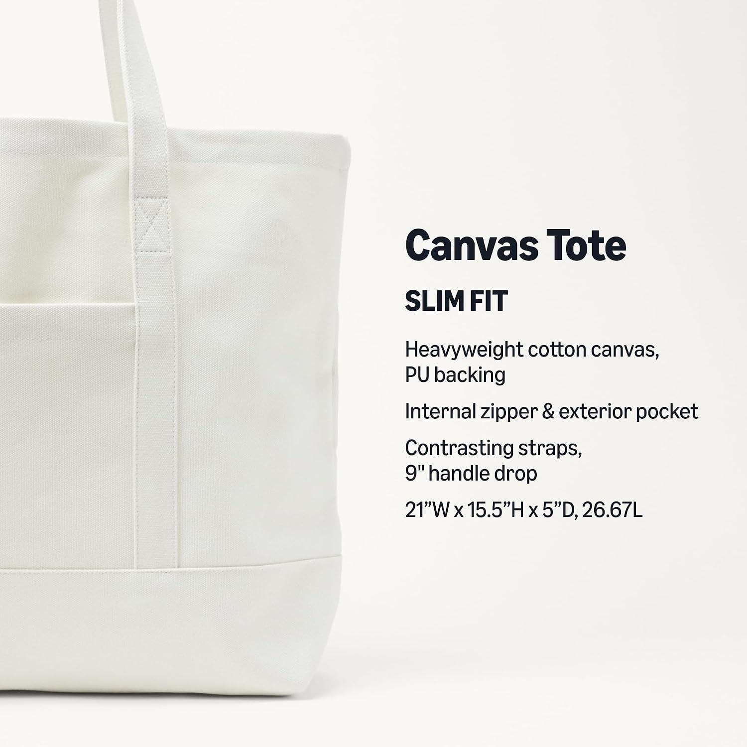 Amazon Essentials Unisex Large Heavy Duty Canvas Beach Tote Bag, Natural, One Size