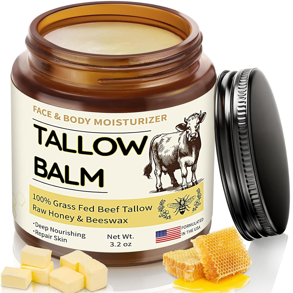 Veakoo Beef Tallow For Skin, Organic Whipped Tallow And Honey Balm, Grass Fed Beef Tallow Face Moisturizer, Natural Tallow Skin Care Cream Body Butter, Nourish And Soothe Dry Skin