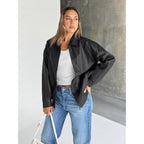 Trendy Queen Womens Oversized Leather Jacket Moto Bomber Coat Spring Fall | Spring Jacket Boyfriend Fall Clothes Going Out Fashion Concert Party Coat Travel Airport Winter Outfits