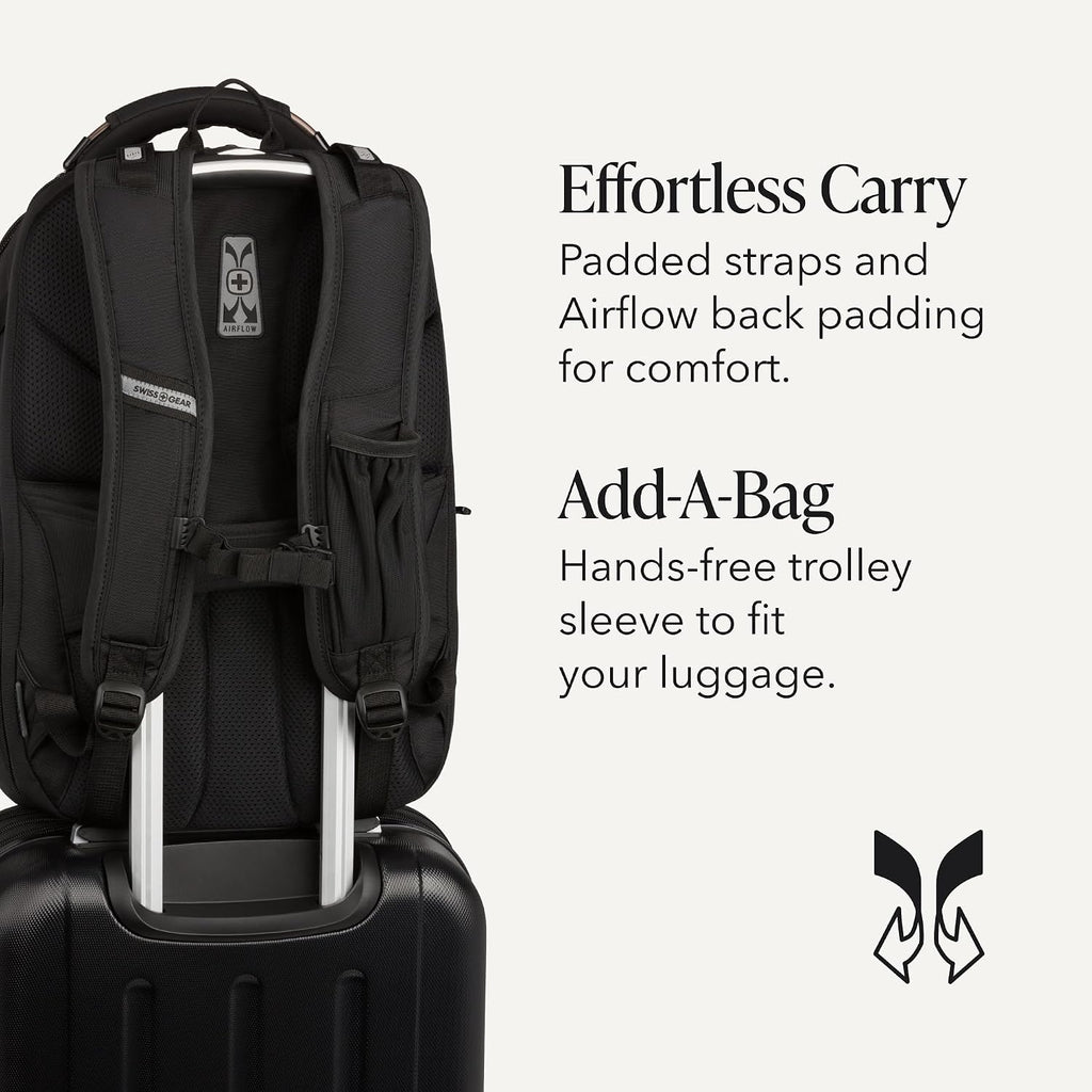 Swissgear Travel Tech Elite Laptop Backpack – Fits Laptops Up To 16” – Scansmart Tsa-Friendly Backpack With Usb Port, Shoe Compartment & Organizer Pockets – Black