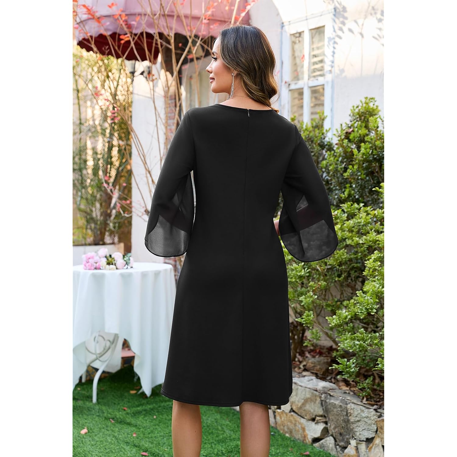 Oten Women'S Cocktail Dresses Elegant Flutter Chiffon Sleeve Midi Formal Wedding Guest Party Dresses