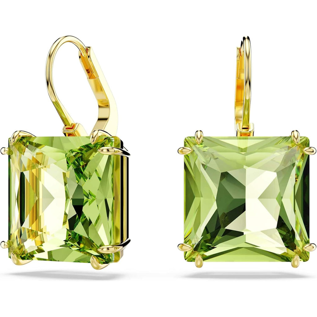 Swarovski Millenia Drop Earrings, Square Cut, Green Crystal, Gold-tone Finish