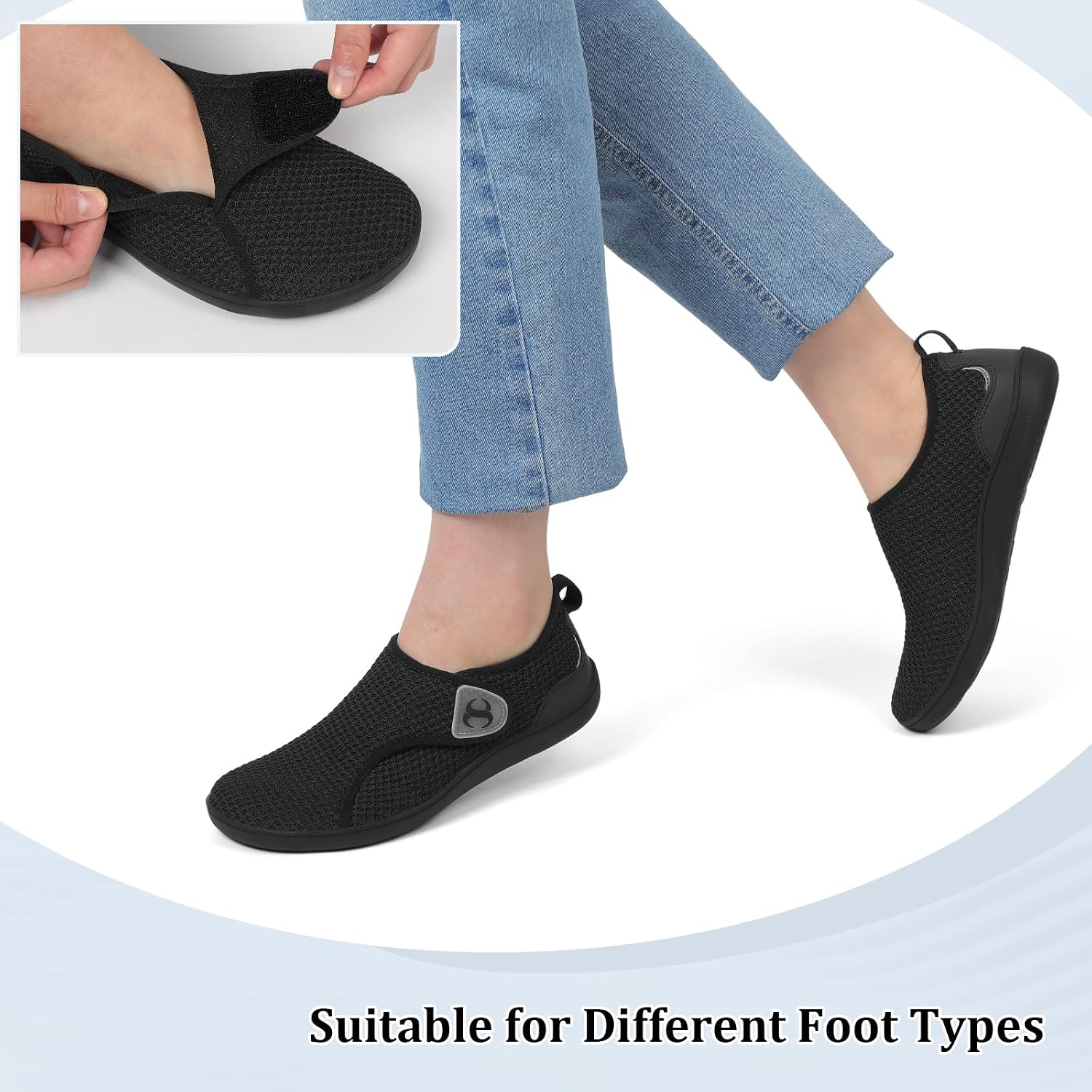 Womens Walking Shoes Comfortable Wide Diabetic Shoes Adjustable Zero Drop Edema Shoe Breathable Neuropathy Nursing Shoes Casual Wide Width Sneakers