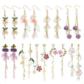 9 Pairs Floral Earrings Set Inspired Long Dangle Flower Leaf Designed Earrings With Pearl Accents And Tassel Details Hypoallergenic Statement Earrings for Women