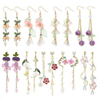 9 Pairs Floral Earrings Set Inspired Long Dangle Flower Leaf Designed Earrings With Pearl Accents And Tassel Details Hypoallergenic Statement Earrings for Women