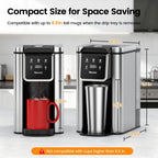Horavie Single Serve Coffee Maker For K-Cup Pod And Grounds, Hot & Iced Coffee Maker, Strong Button Feature, 6 To 14Oz Brew Sizes, 50Oz Removable Reservoir, Fit 6.5" Mugs, Stainless Steel, Black