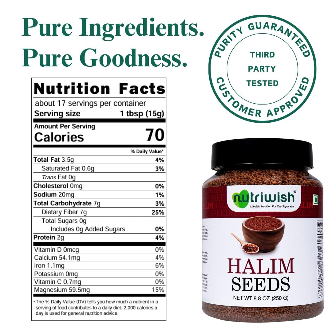Nutriwish Halim Seeds (Aliv/Garden Cress Seeds), 250 G | Nutrient-Rich Superfood Seeds For Eating | Perfect For Salads, Soups, Smoothies, Baking, Protein Snacks & Everyday Wellness Nutrition