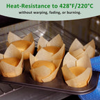 Caperci 150Pcs Natural Tulip Cupcake Liners Unbleached European Parchment Paper Baking Cups Muffin Liners For Party, Wedding, Christmas, Birthday