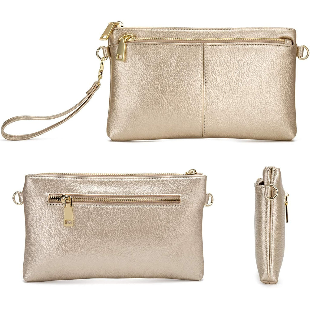 Triple Zip Small Crossbody Bag Lightweight Purses Vegan Leather Wristlet Clutch, Includes Adjustable Shoulder