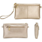 Triple Zip Small Crossbody Bag Lightweight Purses Vegan Leather Wristlet Clutch, Includes Adjustable Shoulder