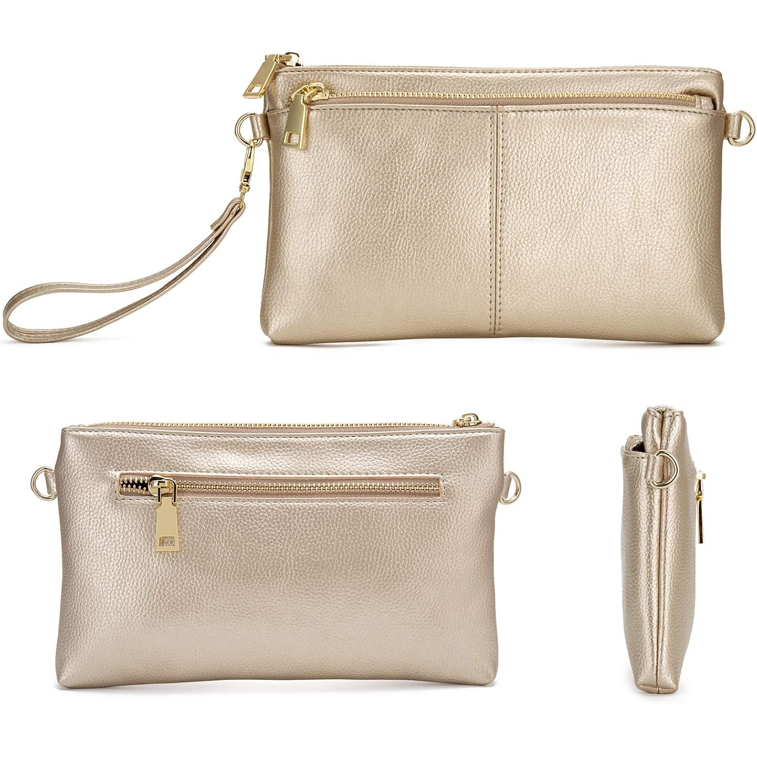 Triple Zip Small Crossbody Bag Lightweight Purses Vegan Leather Wristlet Clutch, Includes Adjustable Shoulder