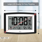 Atomic Clock With Indoor Temperature And Humidity, 12.5 Inch Self-Setting Digital Wall Clock Or Desk Clock, Battery Operated Digital Clock Large Display For Seniors, Auto Dst