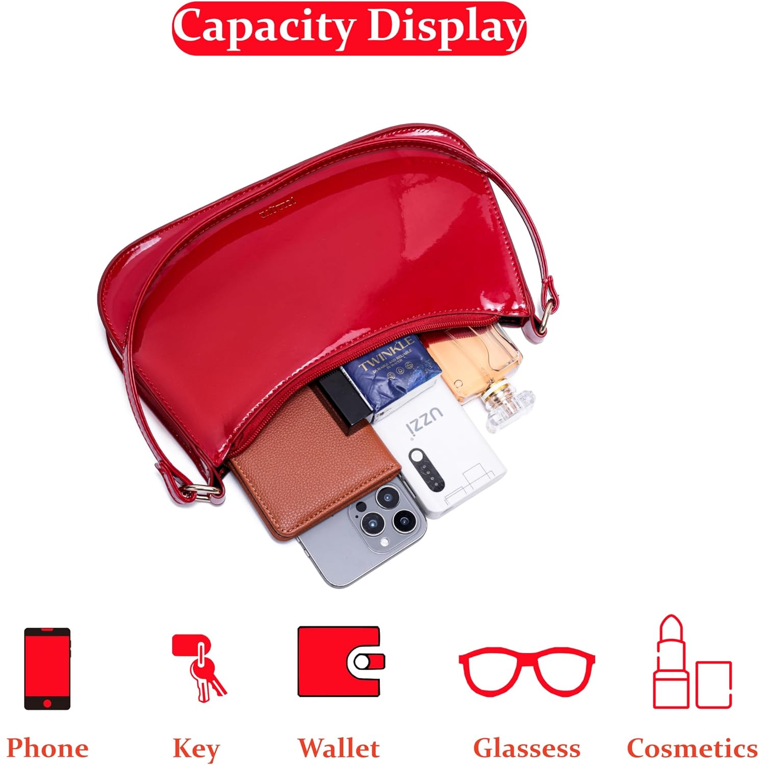 Shoulder Bag For Women, Small Under The Arm Patent Leather Purses, Mini Clutch Y2K Jelly Handbag Crossbody Bags