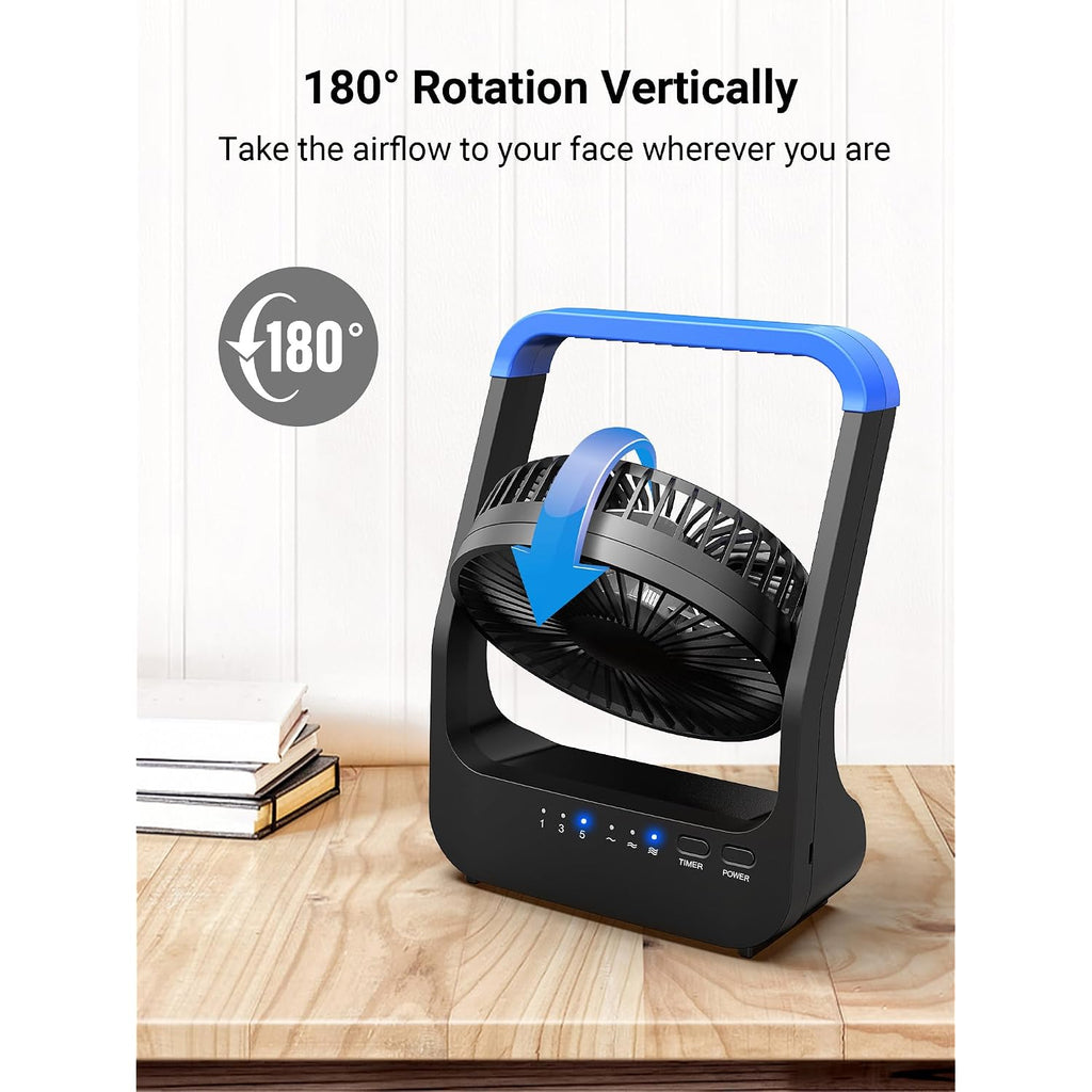 Gazeled Battery Operated Fan, Camping Fan Battery Powered, Super Long Lasting, 5'' Portable D-Cell Battery Powered Desk Fan With Timer, 3 Speeds, Quiet, 180° Rotation, For Office,Bedroom,Outdoor, F24