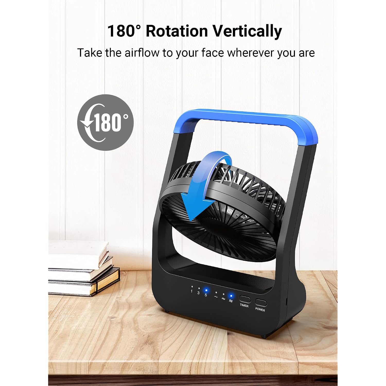 Gazeled Battery Operated Fan, Camping Fan Battery Powered, Super Long Lasting, 5'' Portable D-Cell Battery Powered Desk Fan With Timer, 3 Speeds, Quiet, 180° Rotation, For Office,Bedroom,Outdoor, F24