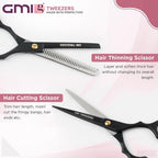 Gmi-Tweezers™-Hair Cutting Scissors For Professionals, And Home Use -Professional Barber Scissors-Hair Scissors For Men And Women-Thinning Shears For Hair Cutting Set-Pack Of 2 (Black)