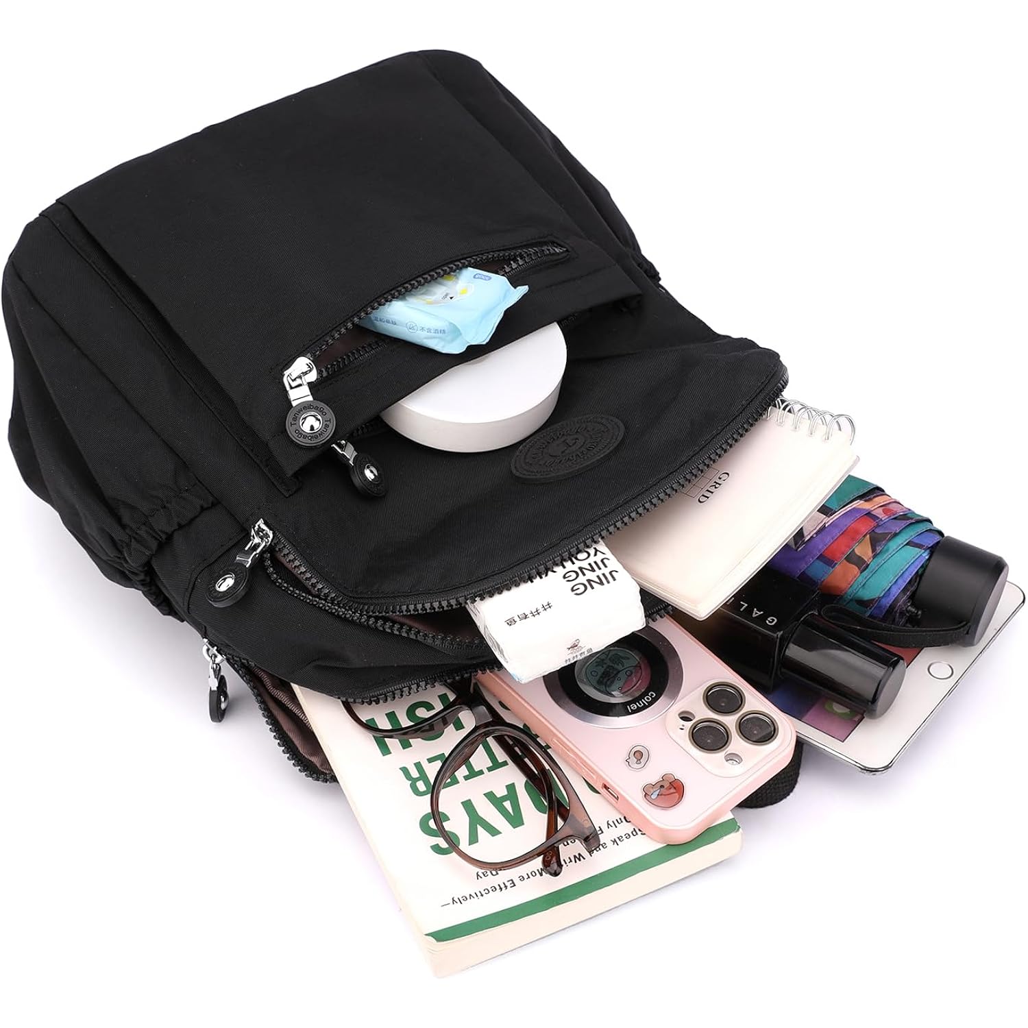 Tanweibago Mini Nylon Women Backpacks,11L Small Ladies backpacks Casual Lightweight Women Shopping Travel Daypack (Black)