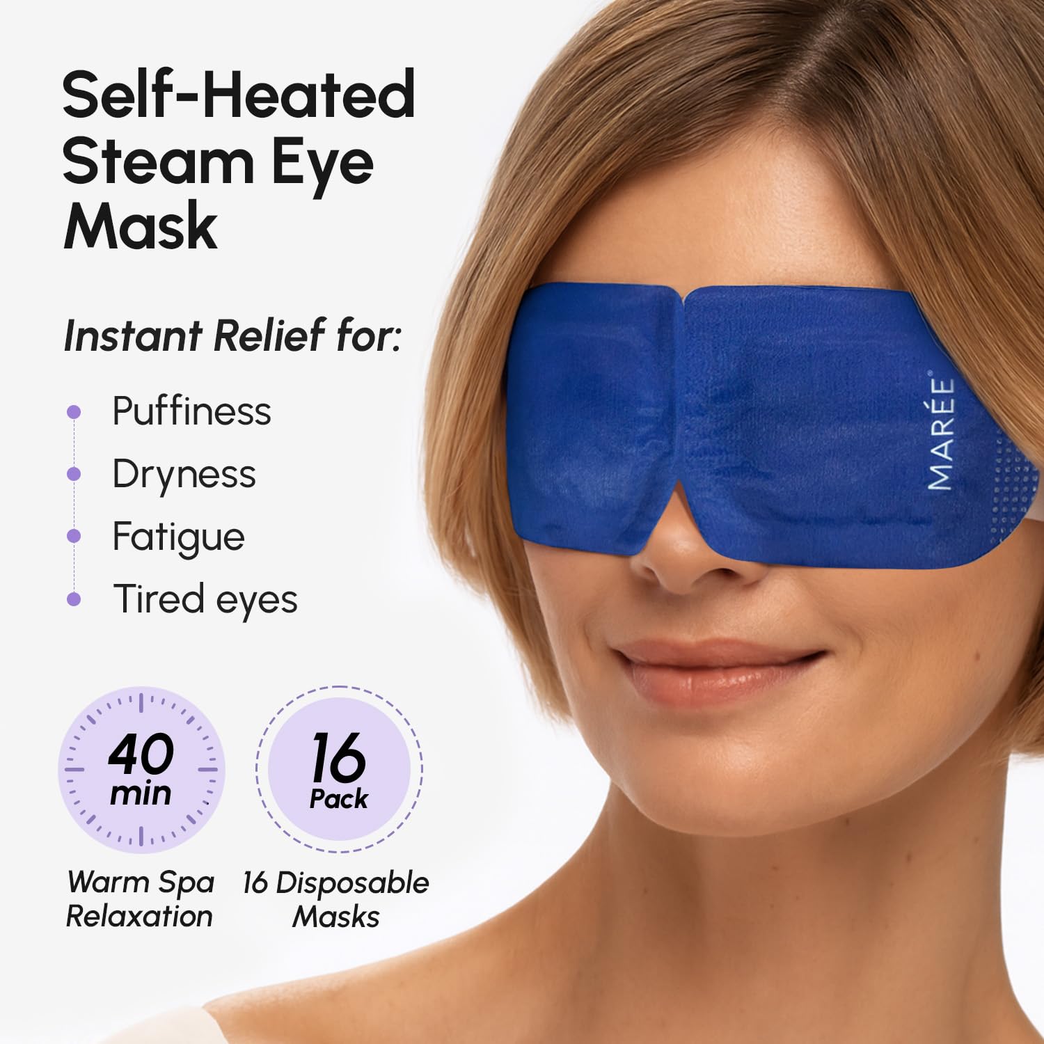 Maree Heated Eye Masks For Dry Eyes – Steam Eye Mask Disposable – Self Heating Eye Mask For Puffy Eye – Facial Steamer Alternative For Relaxation – Warm Compress For Eyes – Spa Gift For Women