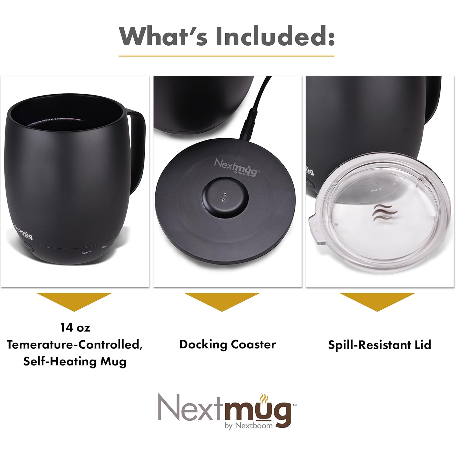 Nextmug - Temperature-Controlled, Self-Heating Coffee Mug (Black - 14 oz.)