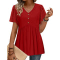 Ofeefan Womens Summer Tops Babydoll Short Sleeve Shirts Button Down Lace Sleeve Peplum Tunic Tops V Neck T Shirts