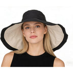 Women's Large Brim Reversible Sun Hats Packable Foldable UV Protection Bucket Hat Metal Wired Edge