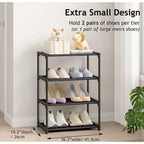 4 Tier Extra Small Shoe Rack (16.3" Wide), Narrow Stackable Kids Toddler Adult Shoe Storage Organizer Shelf For Closet Floor Entryway Bedroom, Space Saver Shoe Rack Organization Shelves