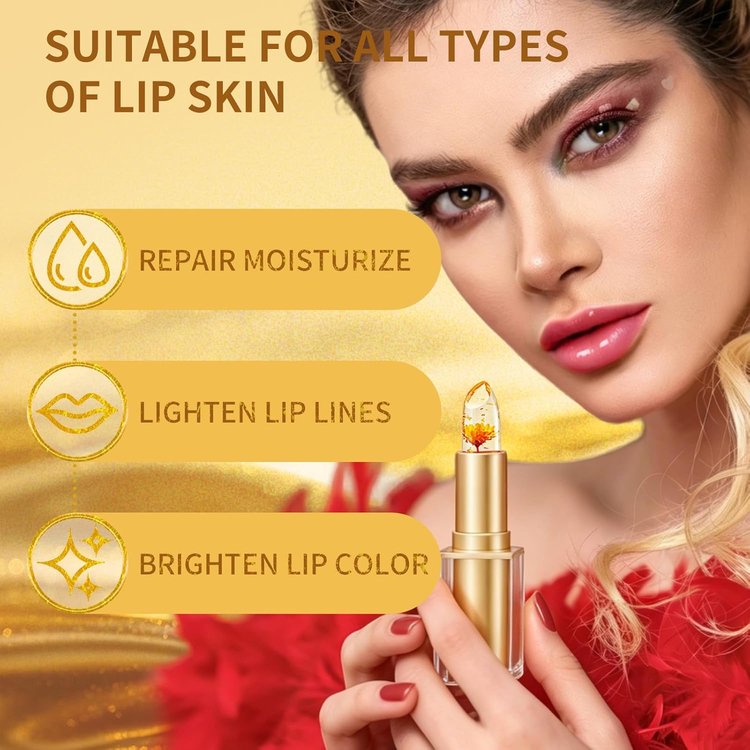 Clear Color Changing Lipstick Daisy Flower Jelly,Temperature Change Ph Adjusting Tinted Lip Balm, Moisturizing, Long Lasting, Magic Color Change Transferproof Lip Gloss | Moisturizing, Long Lasting, Nourishing
