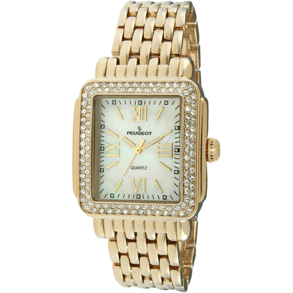 Peugeot Women Rectangle Dress Watch With Crystal Decorated Bezel, Roman Numerals And Bracelet