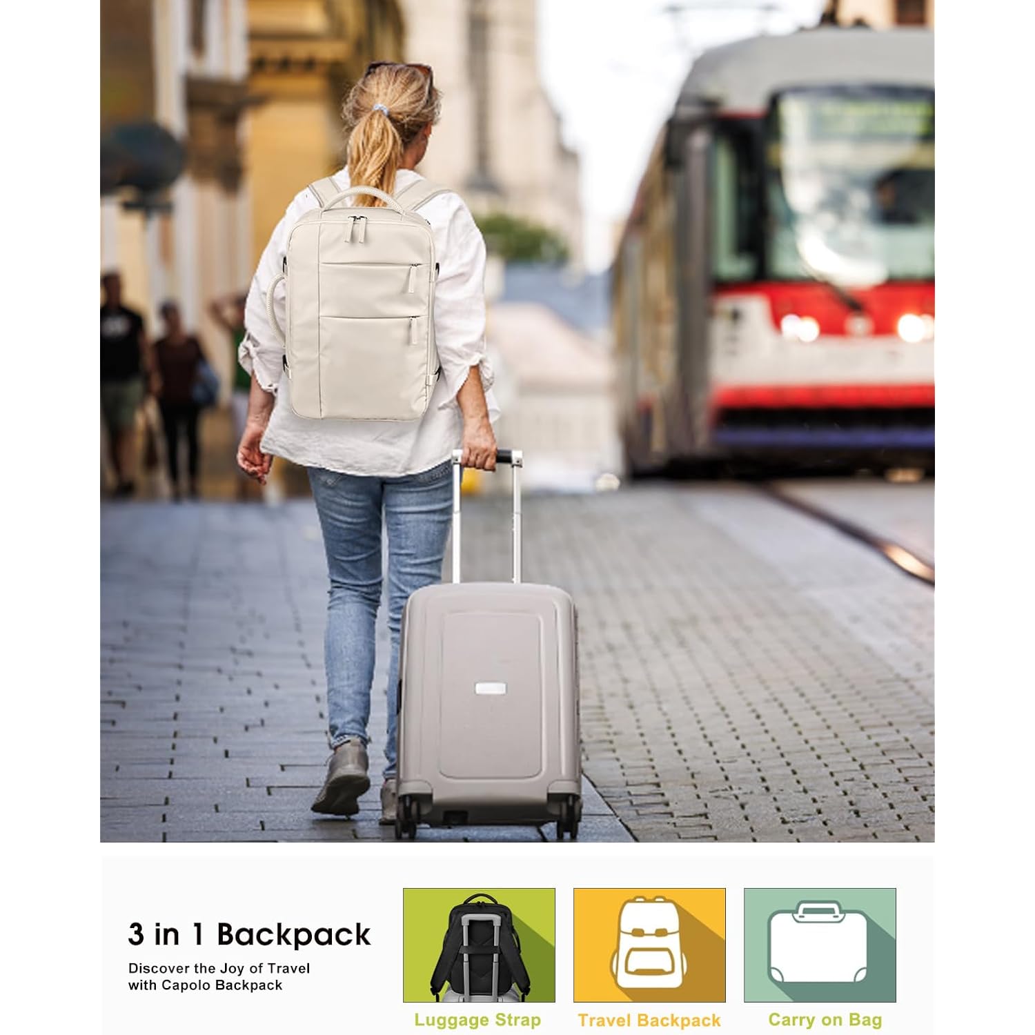 Travel Backpack For Women Men Waterproof Laptop Backpack Airlines Approved Carry On Backpack Bag Computer Bookbag For Business, Work, Traveling Fits 15.6 Inch Laptop(Beige)