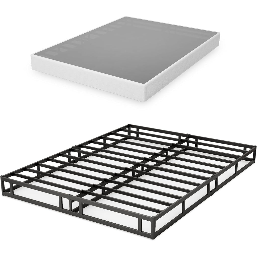 7 Inch Box Spring For Queen Bed, Quick Assembly Queen Size Metal Mattress Foundation With Fabric Cover, Strong Steel Frame, Heavy Duty, Low Profile Bed Frame Base Cama, Queen Upgraded Version