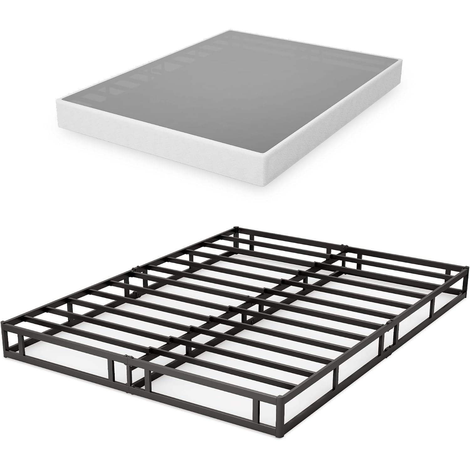 7 Inch Box Spring For Queen Bed, Quick Assembly Queen Size Metal Mattress Foundation With Fabric Cover, Strong Steel Frame, Heavy Duty, Low Profile Bed Frame Base Cama, Queen Upgraded Version