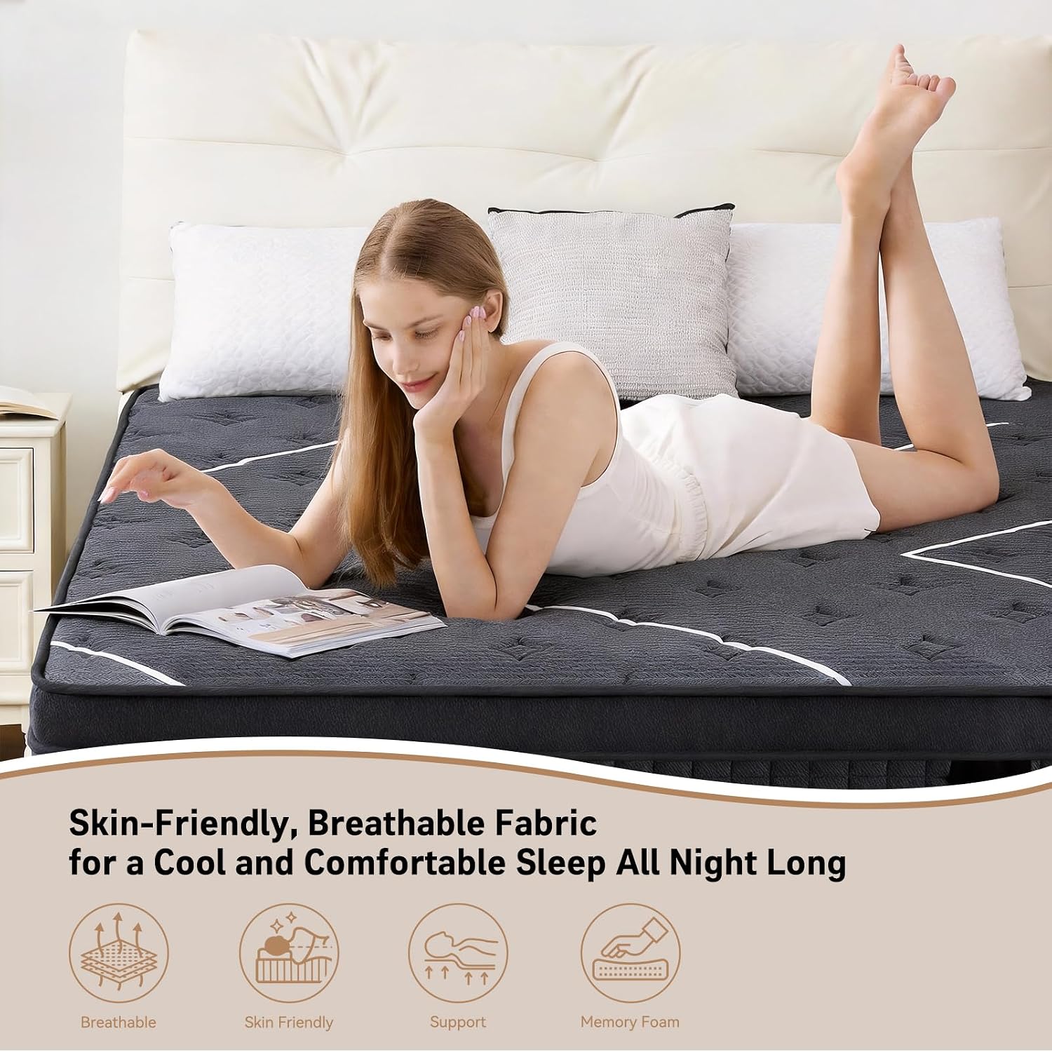 Queen Mattress, 12 Inch Queen Size Mattresses In A Box,Hotel-Level Luxury Upgraded Cooling Gel Memory Foam Upgraded Pocket Springs, Relieve Back Waist Pain, Zoned Support Medium Firm,365-Night Trial