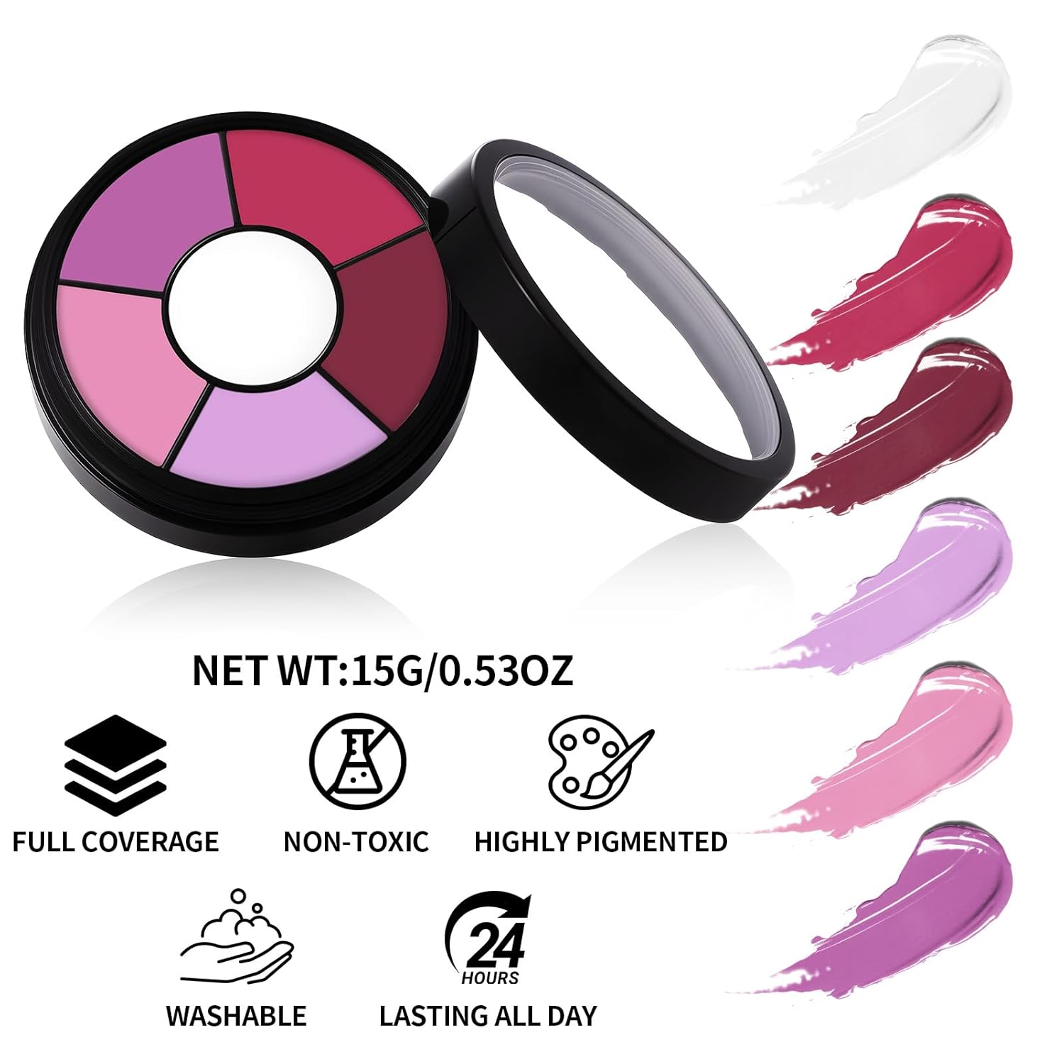 BOBISUKA Pink Cream Face & Body Paint Palette Kit with 3 Brushes 3 Sponges, Highly Pigmented Easy to Blend Long Lasting Halloween Makeup for Clown, Skull, Devil, Demon,Mermaid Costume & Theme