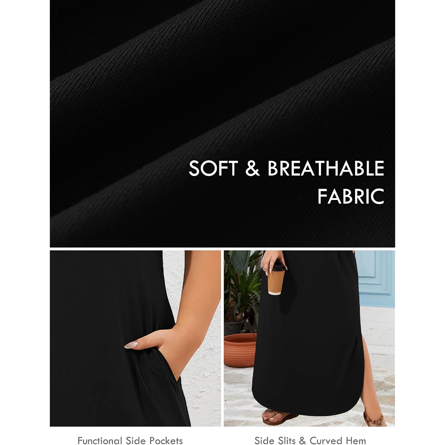 Auslook Plus Size Maxi Dresses For Women Summer Casual Long T Shirt Dress Crew Neck Flowy Beach Vacation Sundress With Pocket