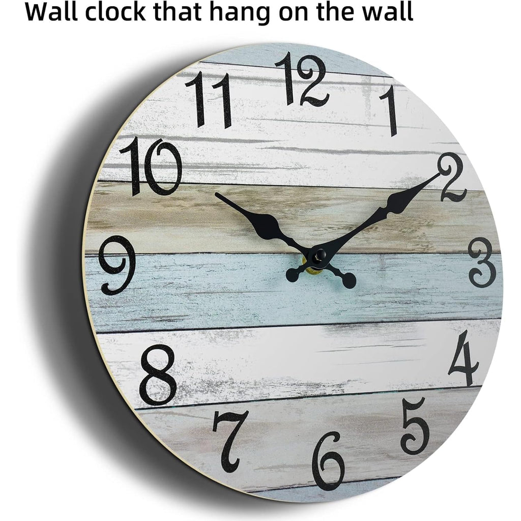 Wall Clock, Silent Non Ticking Battery Operated, Rustic Coastal Country Clock Decorative For Bathroom Kitchen Bedroom 8